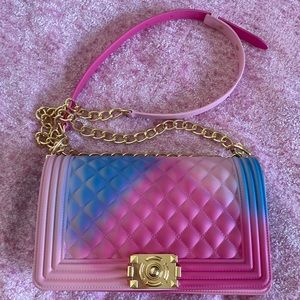 Pink & Blue Jelly Crossbody Bag Cotton Candy Light/Baby Blue Gold Chain Purse